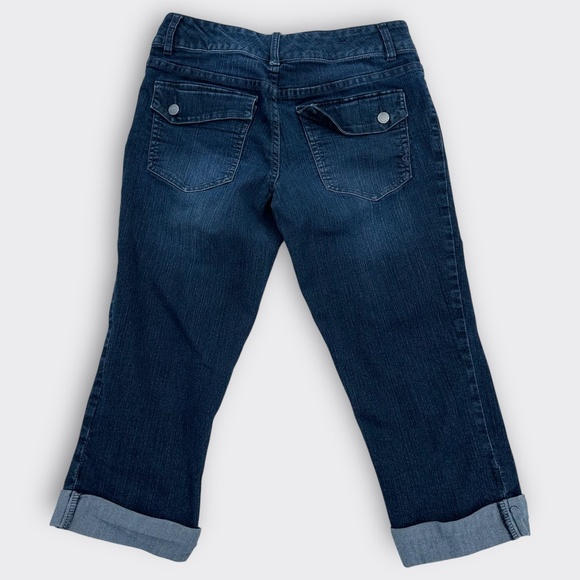 DAISY FUENTES Stretch Denim Capri Jeans Cuffed Mid Rise Rock Wash Blue Women 4 - Picture 5 of 9